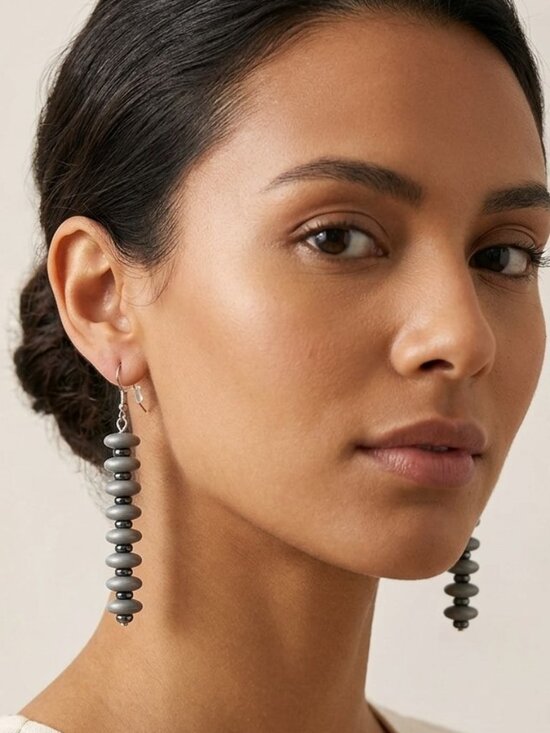 Handmade Jewelry - Black Hematite Gray Bead Dangle Earrings